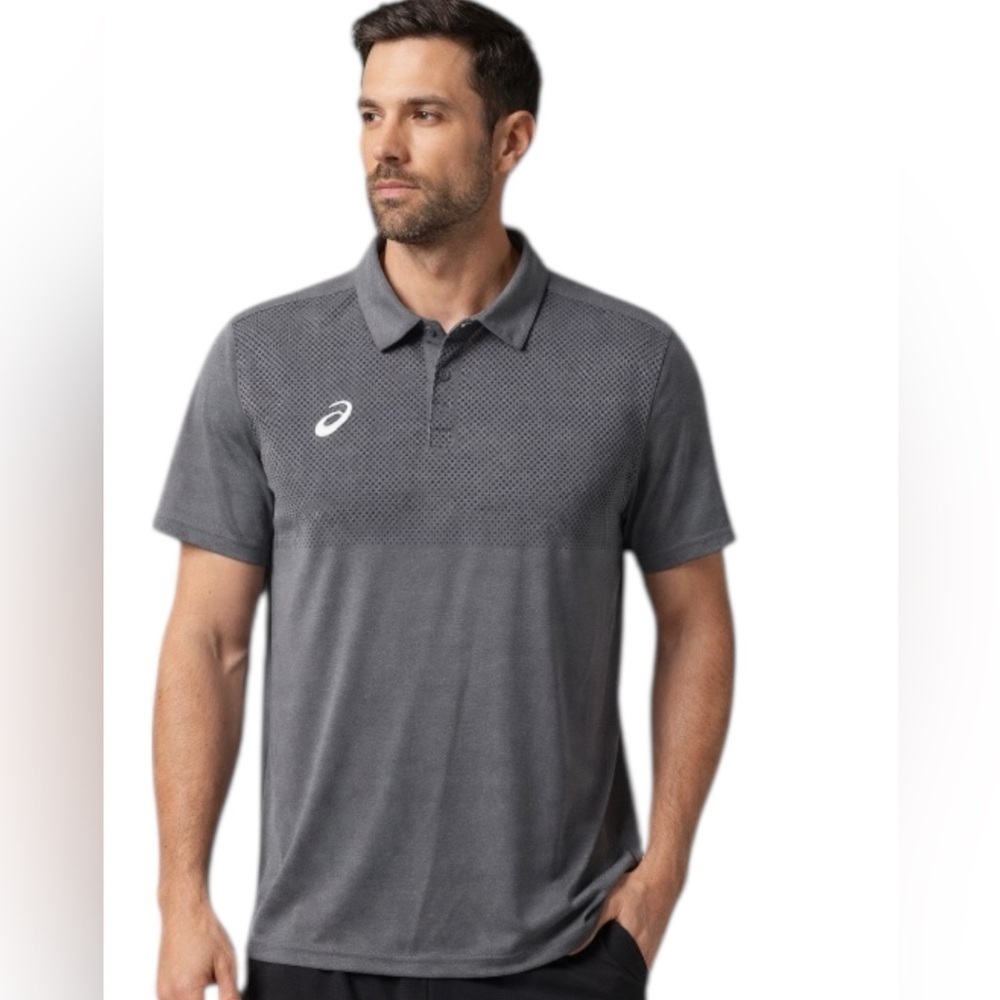 ASICS Gray Athletic Polo Shirt Short Sleeve Mesh Performance Men’s XL